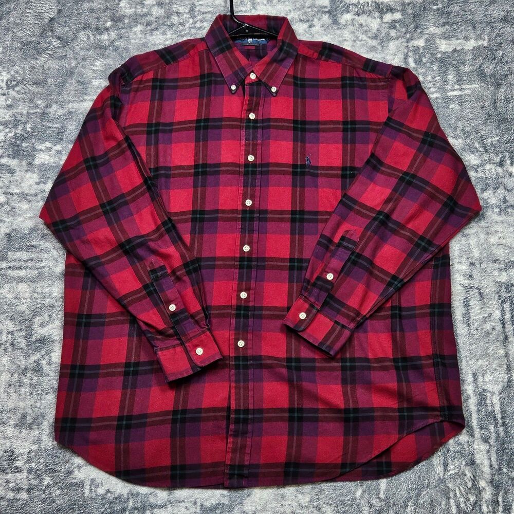 Ralph Lauren Blake Flannel Shirt Mens Size L Red Plaid Button Down Long Sleeve